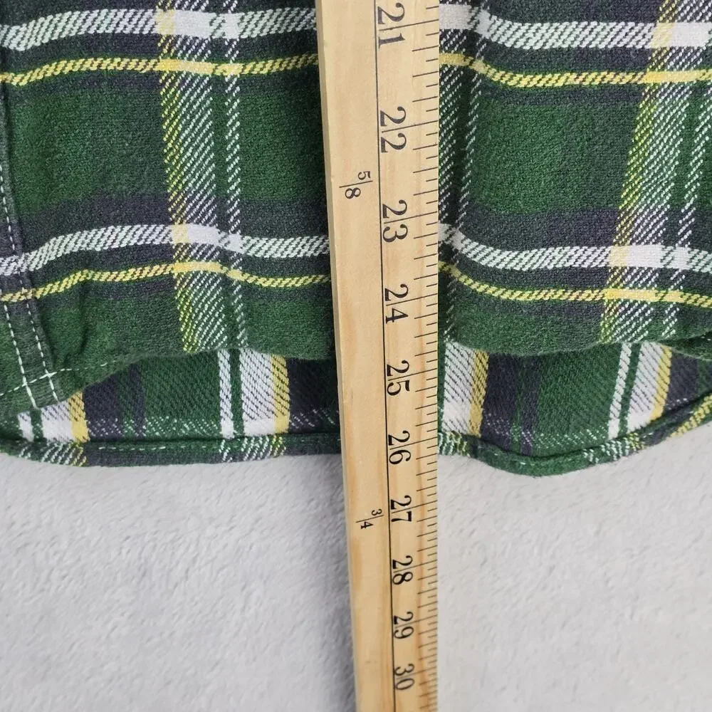 Fabrics Bronx Flannel Shirt Youth XL Green Plaid Union Made Sanforized Vintage